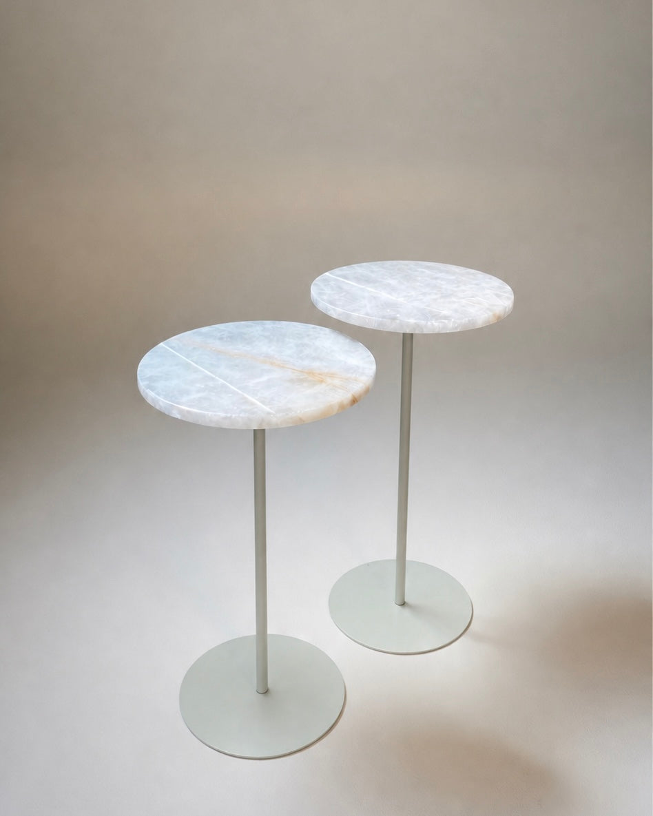 Dupla Redonda - Mesa de Apoio -  Quartzito Cristallo Gold - 2 Mesas 55 e 60 Cm