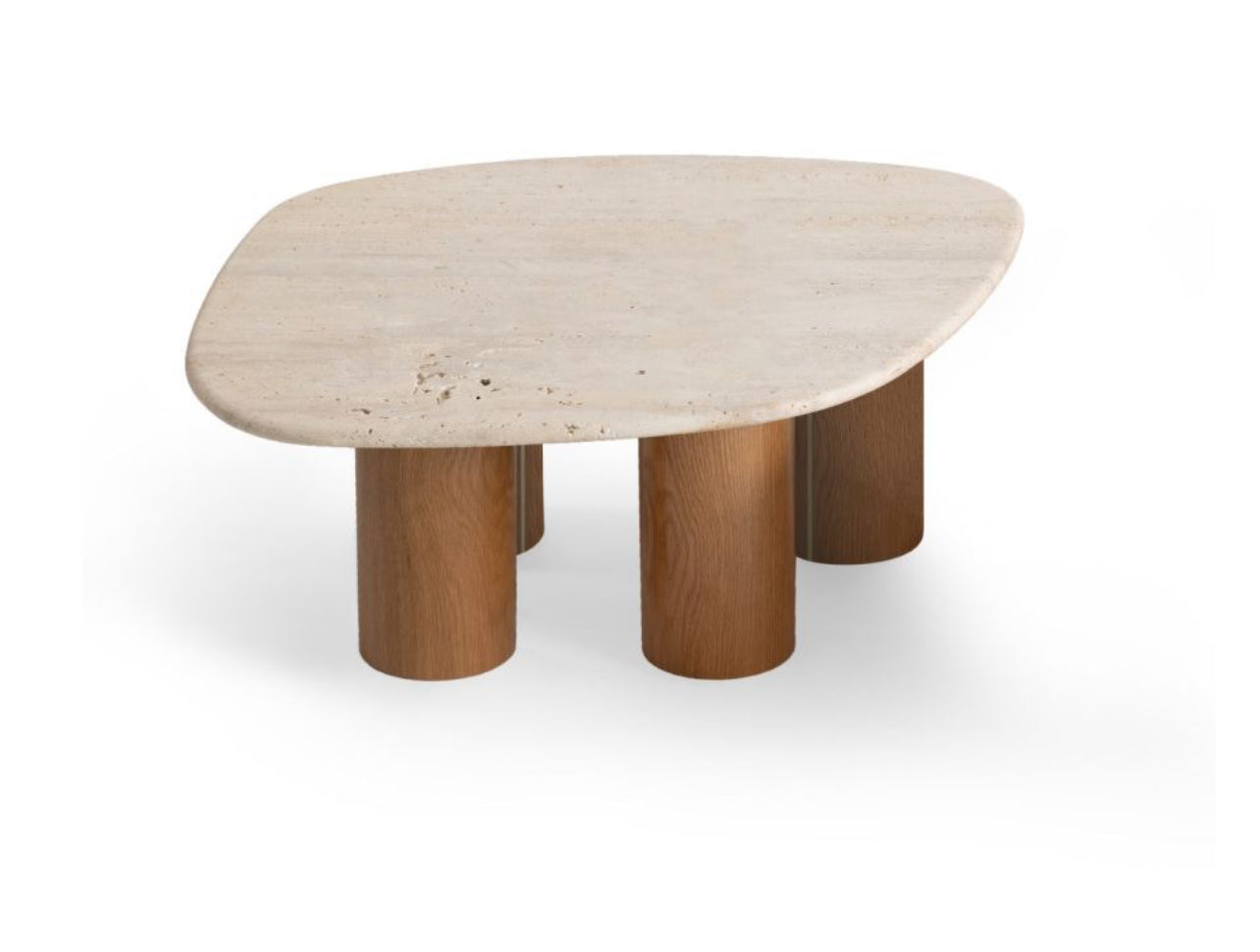 Mesa de Centro - Concha Mármore Travertino Romano Legítimo - Base Cilíndrica Pequena