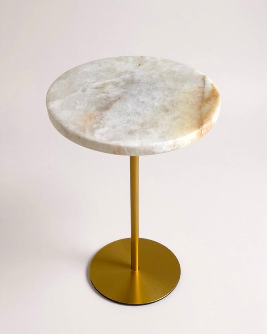 Linha Zera - Mesa de Apoio -  Quartzito Cristallo Gold / Base cor Dourada