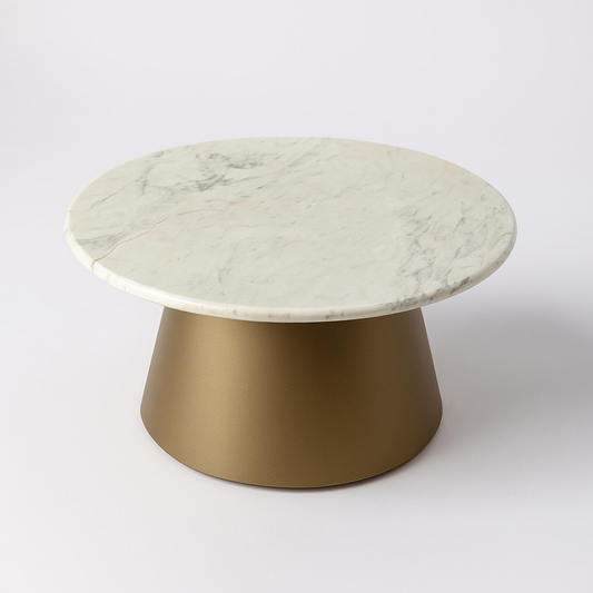 Mesa de Centro - Malbec Dallas Mármore Calacatta / Base Cone Metalizada