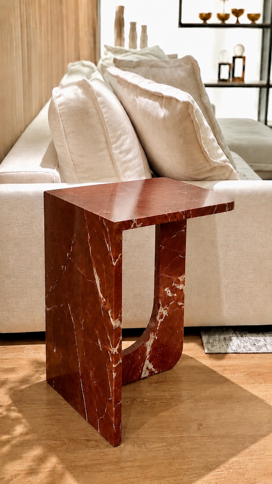 Mesa Lateral Bélgica - Mármore Vermelho Napoleon
