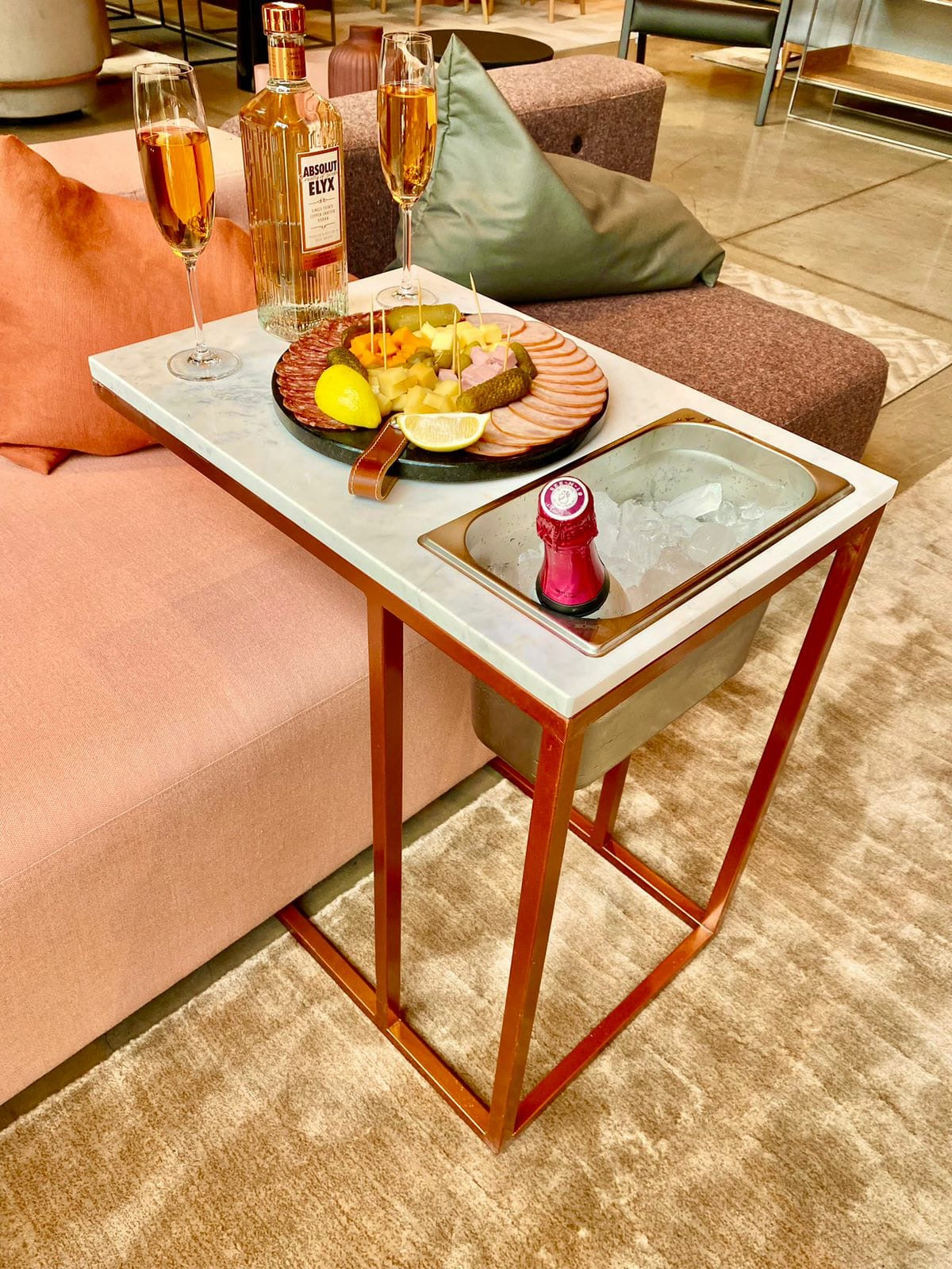Mesa Gourmet - Mármore Calacatta - Base Rose