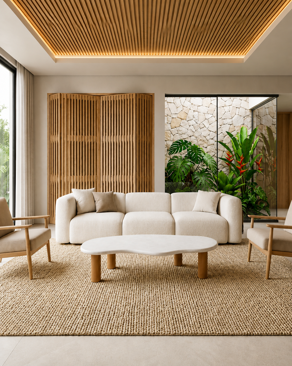 Mesa de Centro Dunas Mármore Travertino White Cream