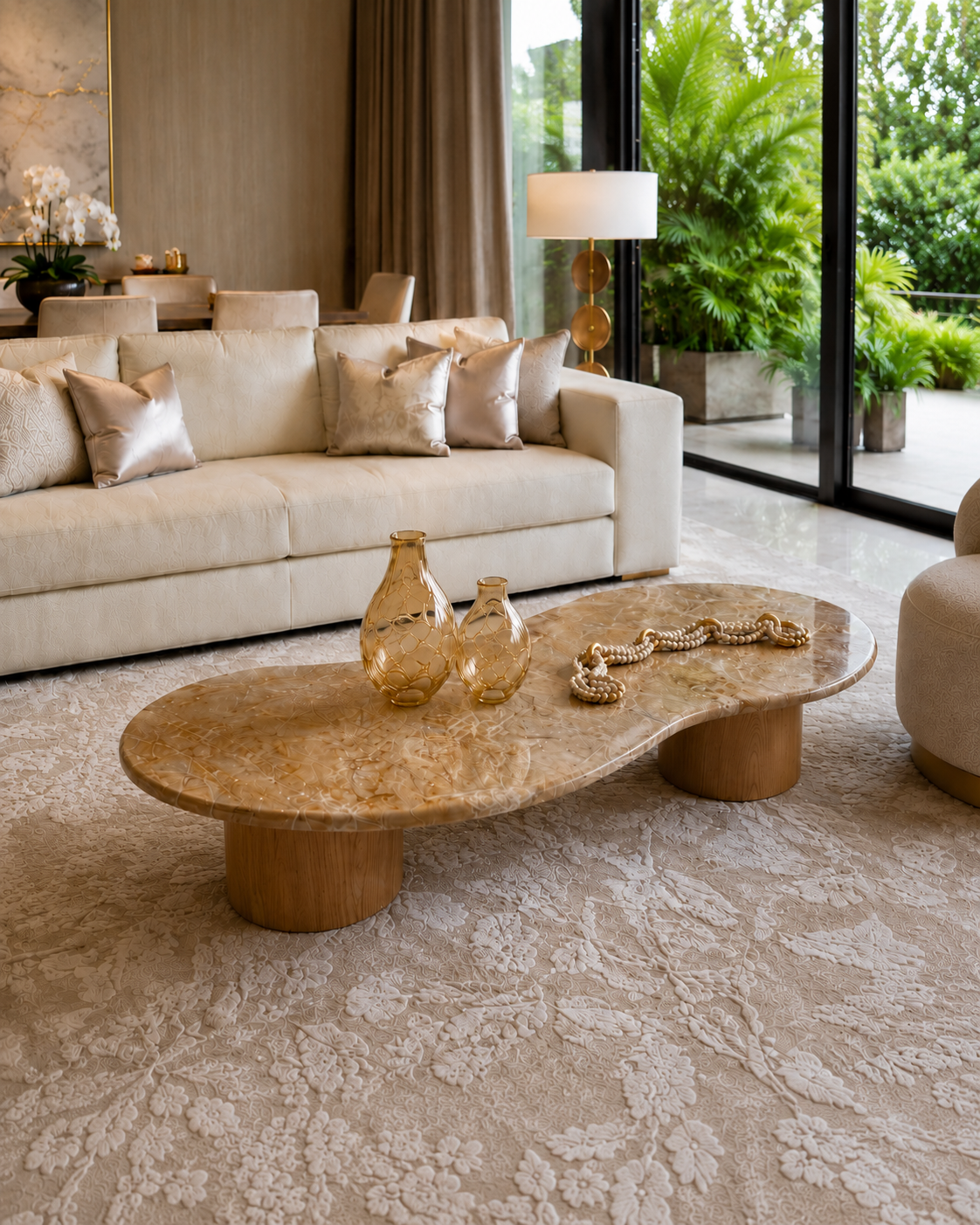 Mesa de Centro Sonatta Mármore Oro Perlato / Base Cilindro Maior
