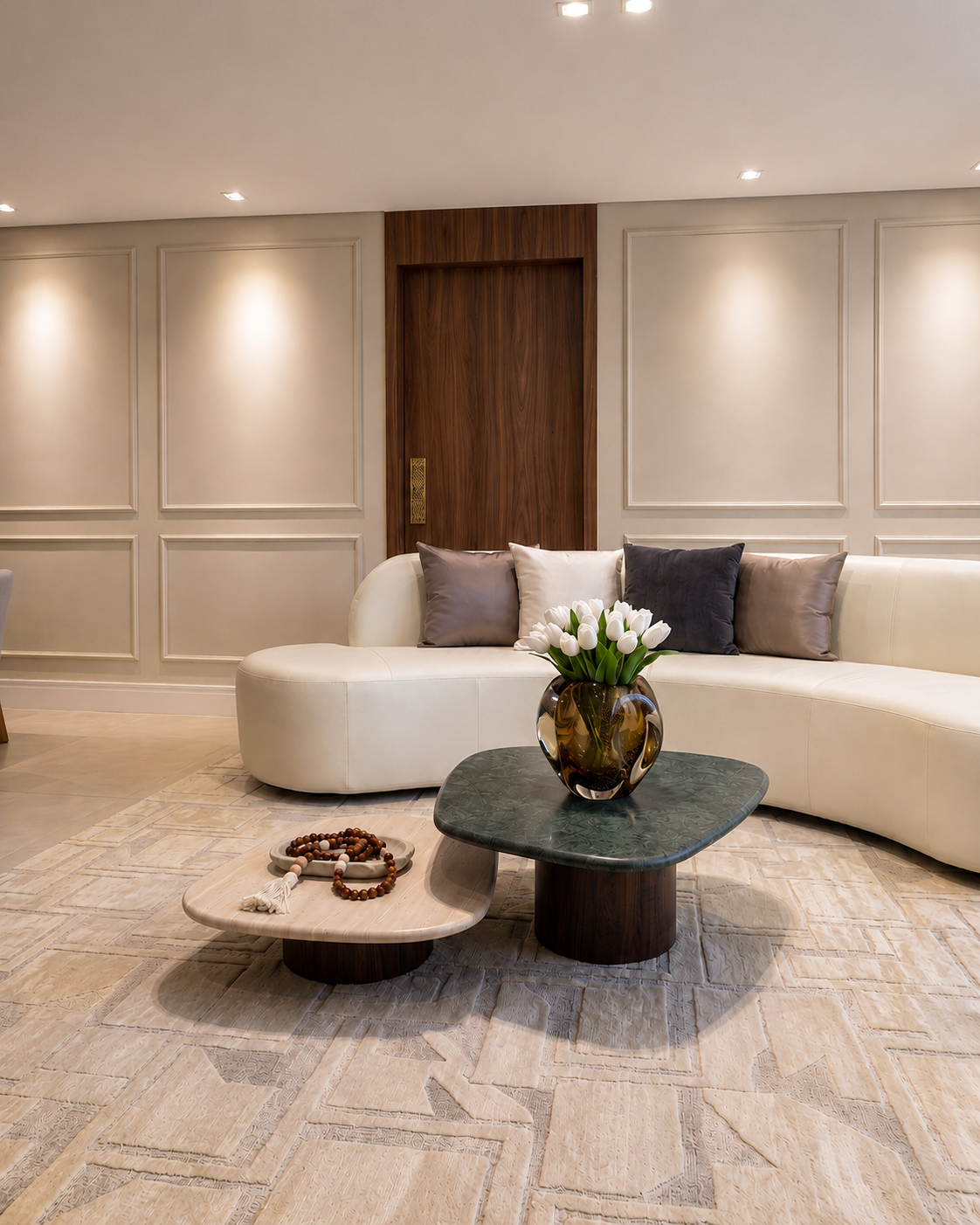 Duo Concha - Mármore Travertino Romano e Verde Guatemala - Base Cilindro Grande