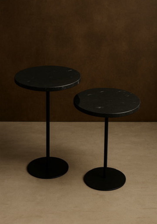 Dupla 2 Mesas Laterais - Mármore Diamante Negro - 60 e 55 Cm de Altura