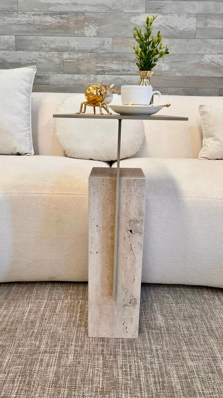 Mesa Lateral - Merlot Bege - Base Mármore Travertino Romano