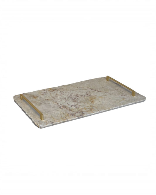 Bandeja Adega Bar - Quartzito Perla Santana Alça Slim Dourada 30x50 Cm