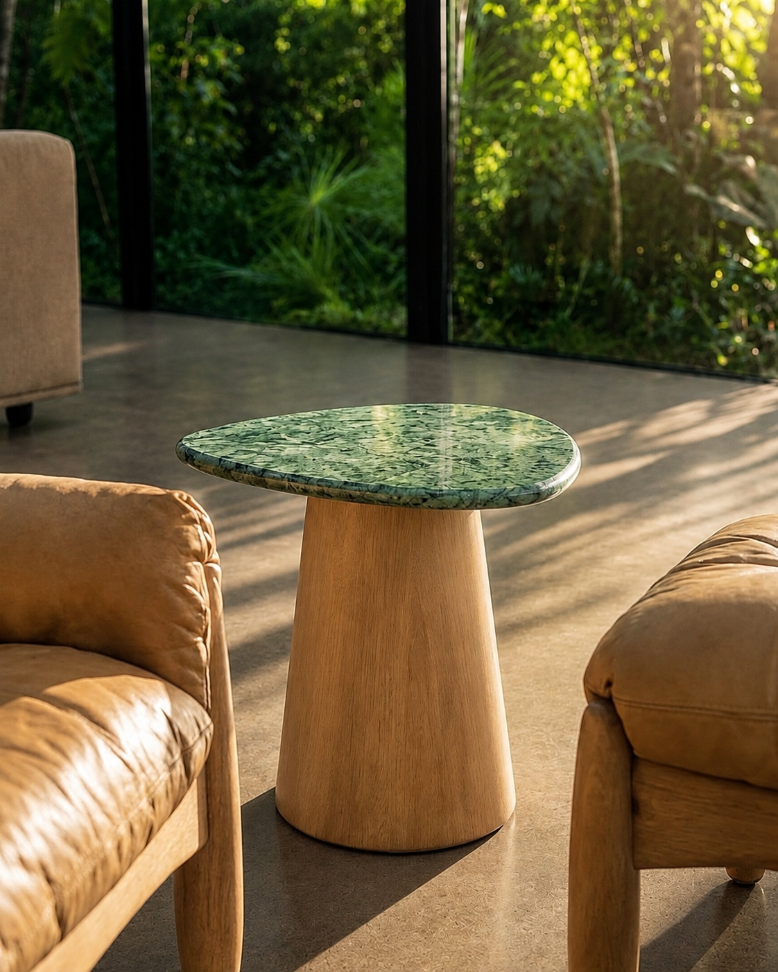 Mesa Gran Sangiovese Mármore Verde Guatemala- Base Cone Madeira Freijó