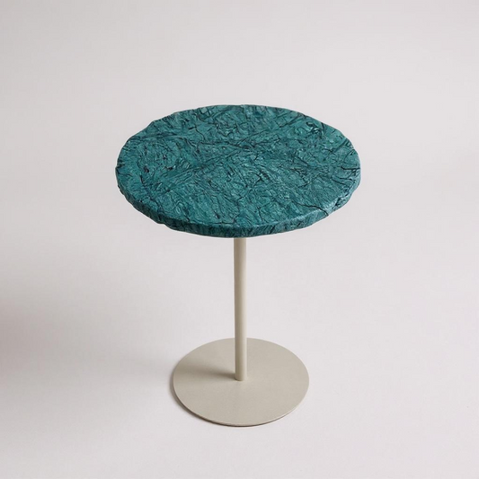 Mesa de Apoio - Linha Zera - Mármore Verde Guatemala Orgânico- Base Cor Bege