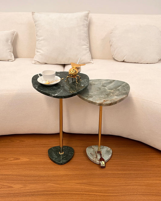 Dupla de Mesas Sangiovese - Mármore Verde Guatemala e Quartzito Verde Esmeralda - 60 e 55 Cm 2 Mesas