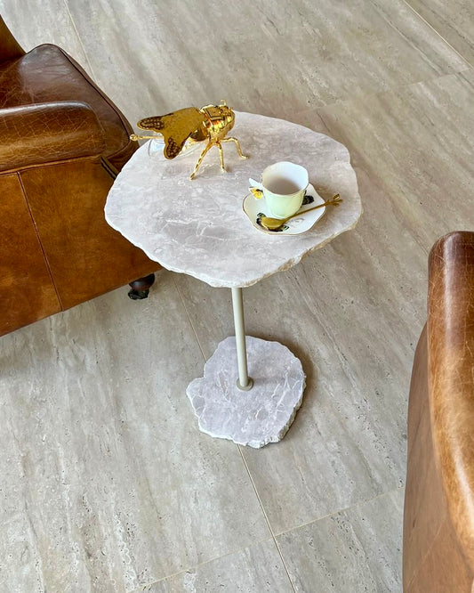 Mesa Lateral - Mármore Travertino White Cream  - Haste cor Bege