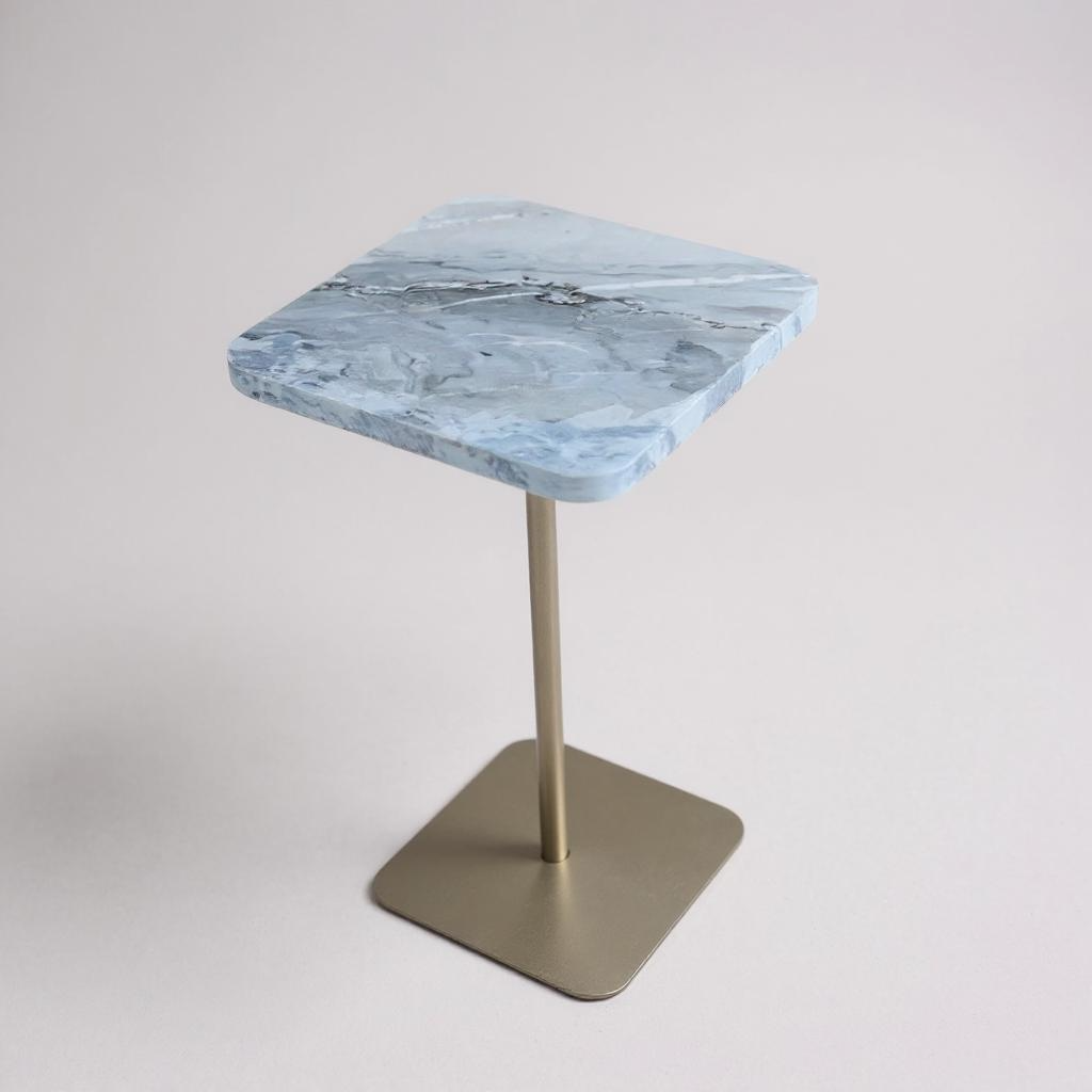 Mesa de Apoio - Mármore Grigio Vulcano - Quadrada / Base cor Champanhe