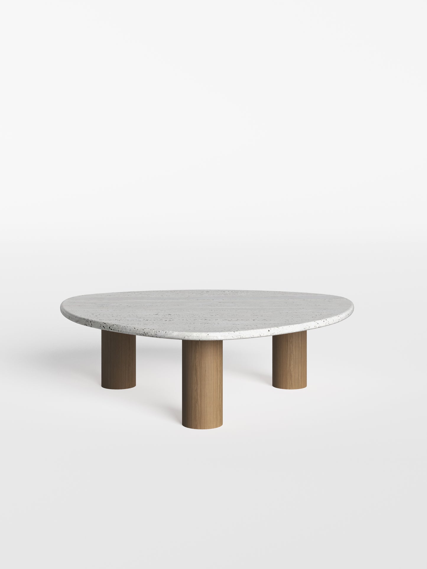 Mesa de Centro - Sangiovese Mármore Travertino Romano - Textura Natural - Base Cilindro Pequeno