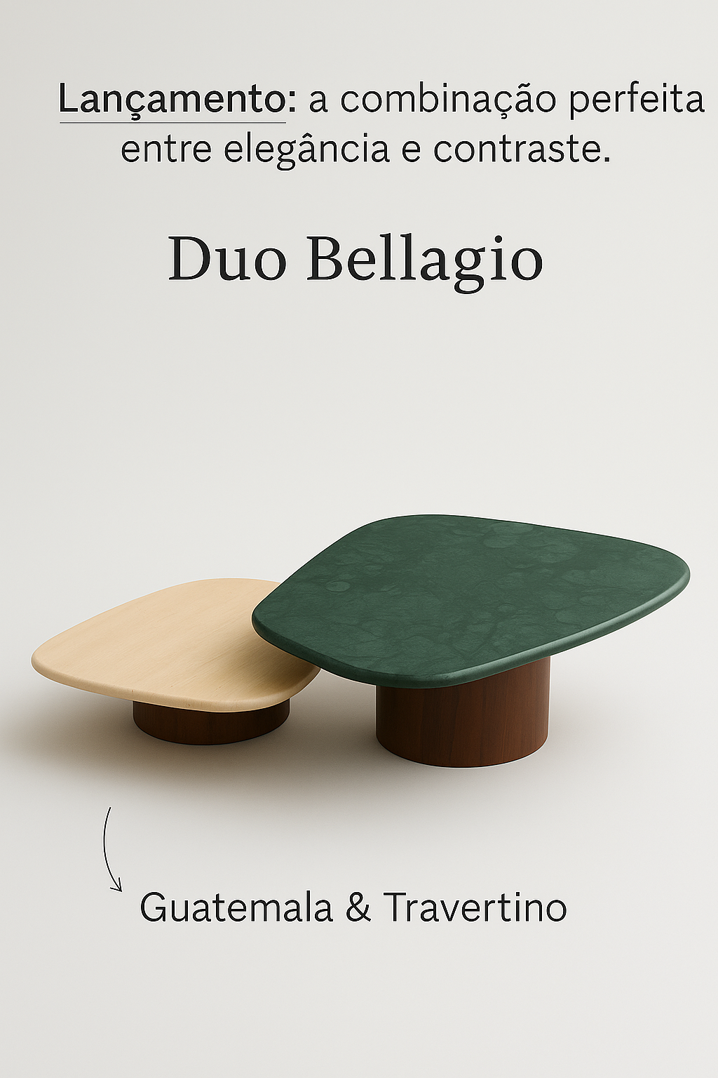 Duo Concha - Mármore Travertino Romano e Verde Guatemala - Base Cilindro Grande
