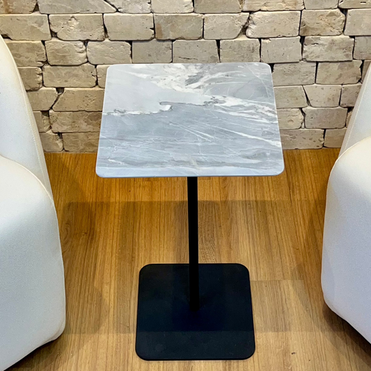 Mesa Quadratto Mármore Grigio Vulcano - Base cor Preta