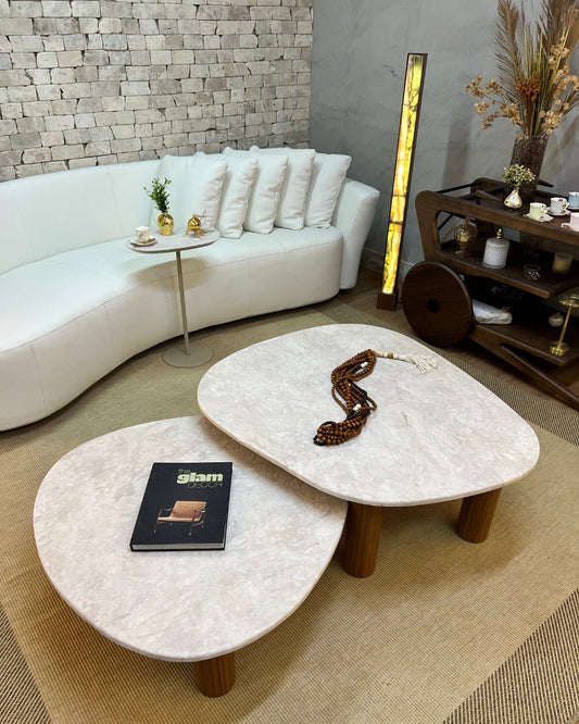 Mesa de Centro - Casal Orgânico - Mármore Travertino White Cream