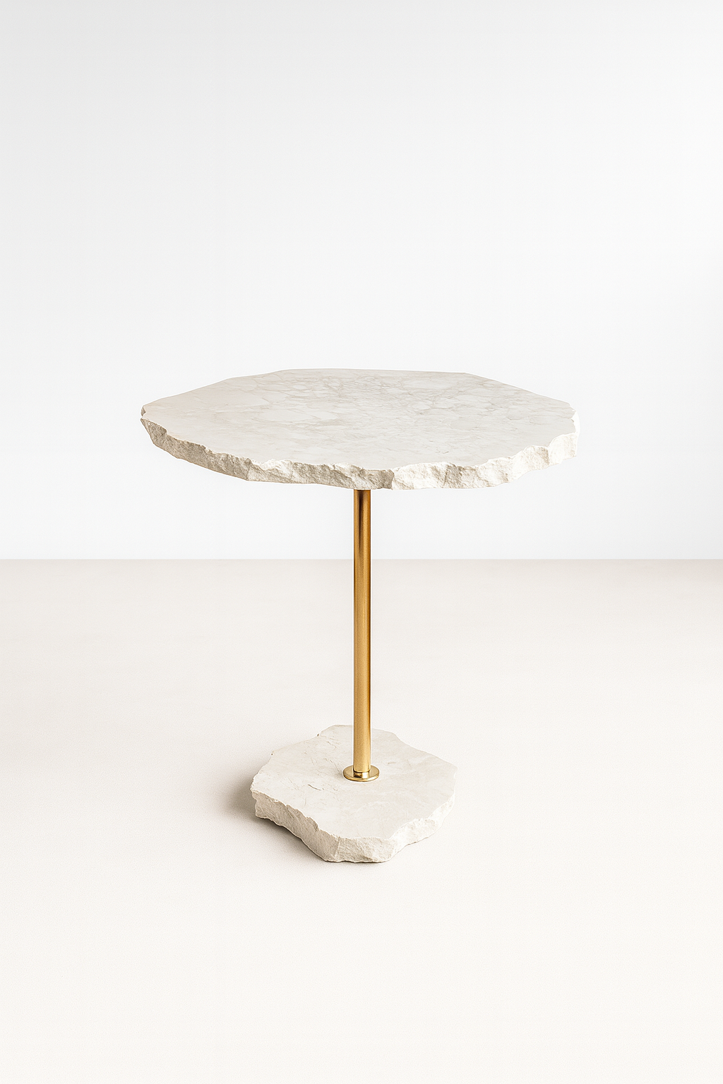 Mesa de Apoio - Mármore Travertino White Cream - Haste Dourada