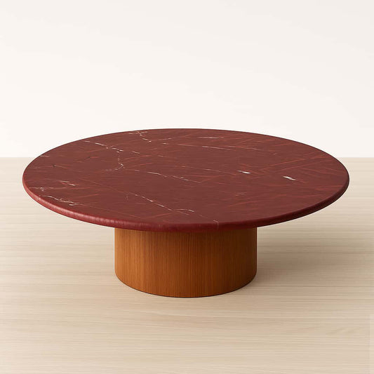 Mesa de Centro - Malbec Dallas - Vermelho Napoleon Bordeaux - Base Cilindro Maior Madeira Freijó