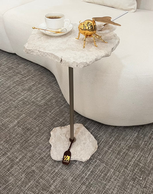 Mesa Lateral - Mármore Travertino White Cream - Base cor Fendi